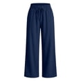 thumbnail image 7 of Women's Wide Leg Pants High Waisted Beach Palazzo Pants Soft Drawstring Trousers with Pockets Blue 2XL, 7 of 7
