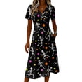 thumbnail image 4 of Womens Halloween Dress Pumpkin Short Sleeve Spider Casual Wedding Guest Dress Bat V Neck Fall Wrap Dresses XL, 4 of 5