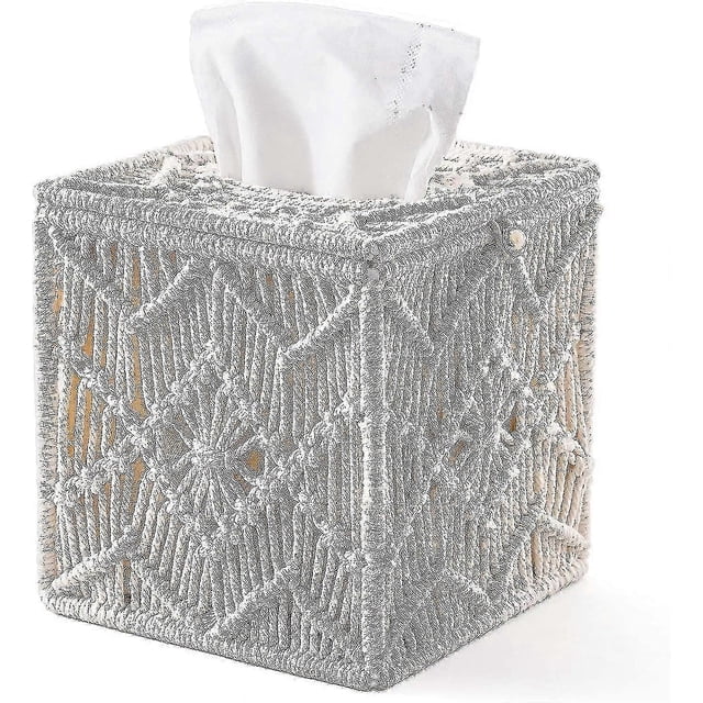 Tissue Box Cover Boho Decor Square Paper Tissue Holder With Bead Buckle Macrame Napkin Tissues Organizer Home Decor For Bathroom Bedroom Dresser Livin