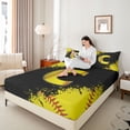 thumbnail image 4 of Manfei Female Men Initial Alphabet Baseball C Twin Sheet Sets 3pcs,Black Yellow Graffiti Splash Twin Fitted Sheet Microfiber,Sport Gamer Breathable Flat Sheet,Microfiber Bedroom Decor, 4 of 7
