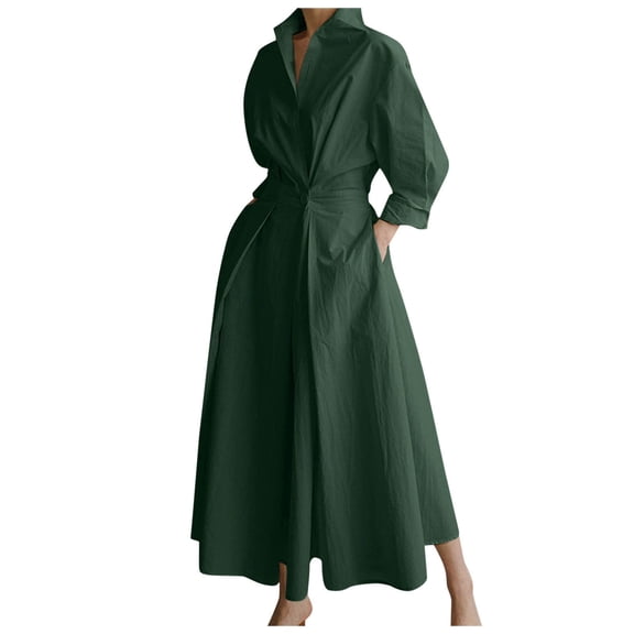 HJYCHN Elegant Ladies Blouse Dress with Long Sleeve High Waist Design for Everyday Casual Wear Green S