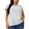 thumbnail image 1 of Women's Plus Size Blouse Daisy Floral Ruffle Sleeve Basic Top Light Purple 2X, 1 of 7