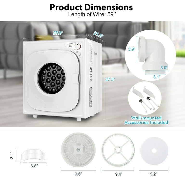 Costway 1500W Electric Tumble Compact Laundry Dryer Stainless Steel Tub 13.2 lbs