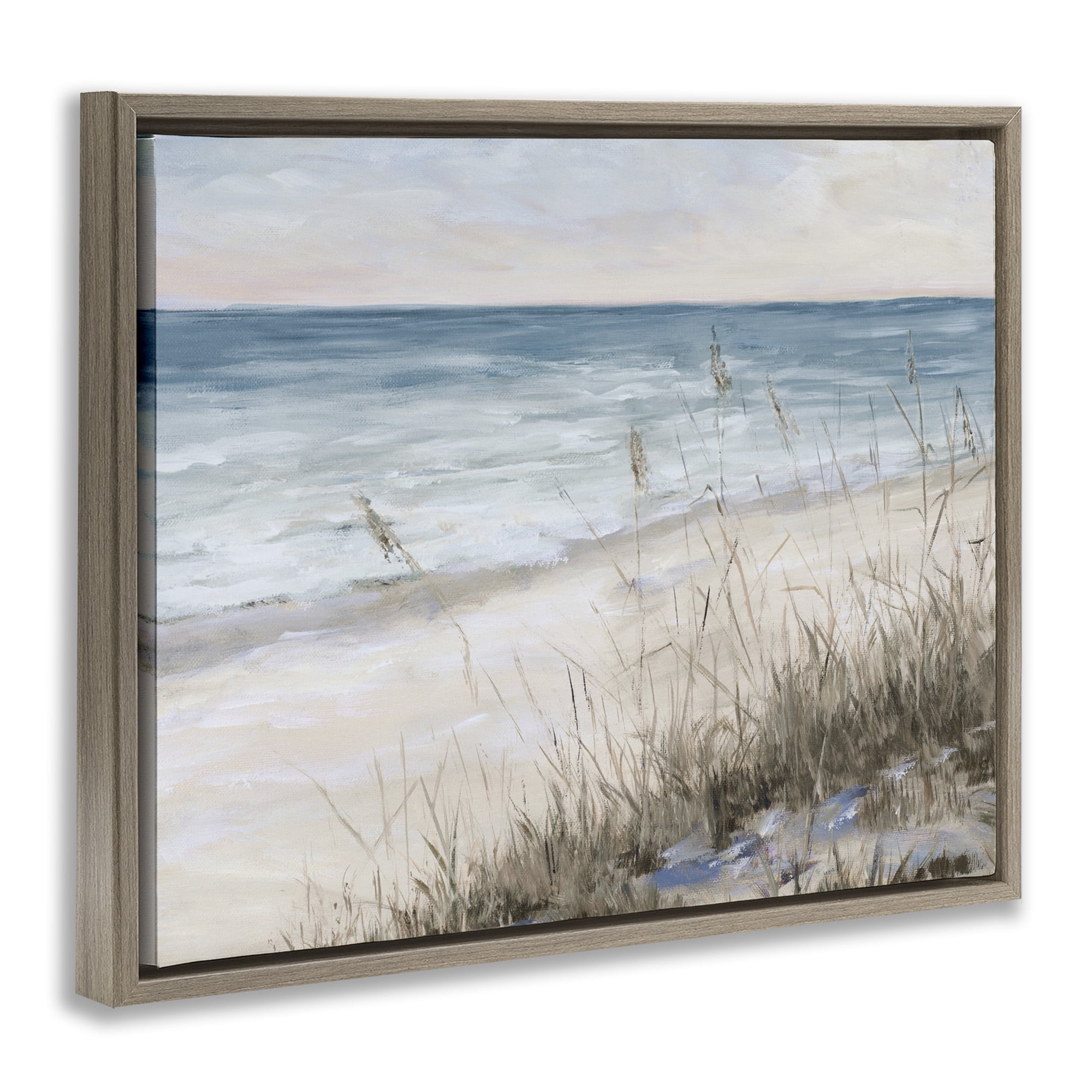 Stupell Industries Traditional Beach Coast Line Landscape Painting Brown Floater Framed Canvas Art Print Wall Art, 21 x 17