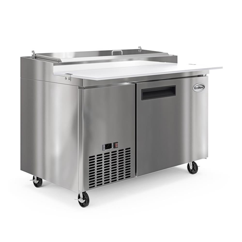 Pemberly Row Silver 50" One Door Commercial Pizza Prep Refrigerator in Steel