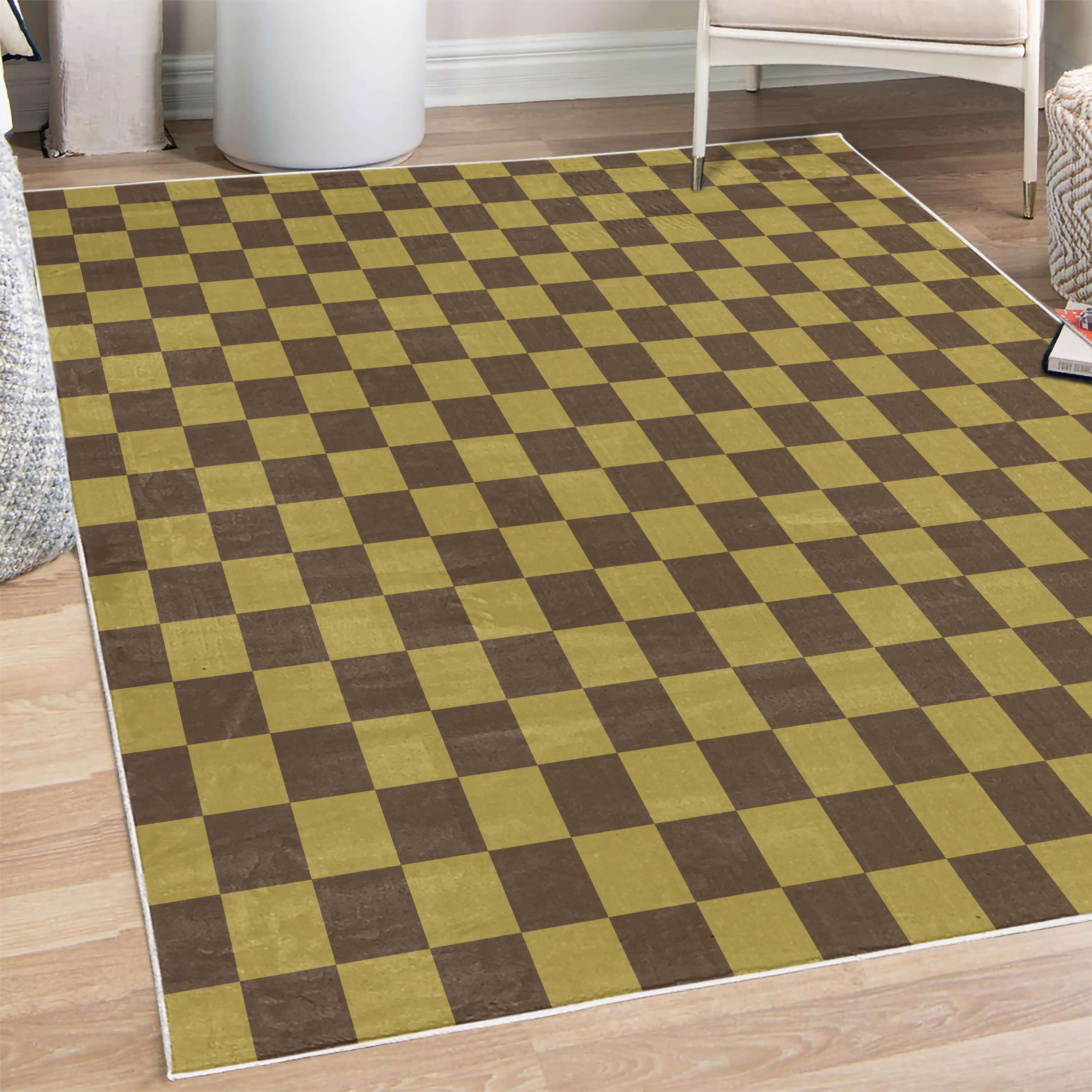 Checkers Game Decorative Rug, Geometric Grid Style Monochrome Squares ...