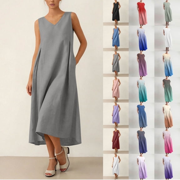 Patlollav Womens Dresses,Women's Sleeveless Pockets Baggy Kaftan Long Dress