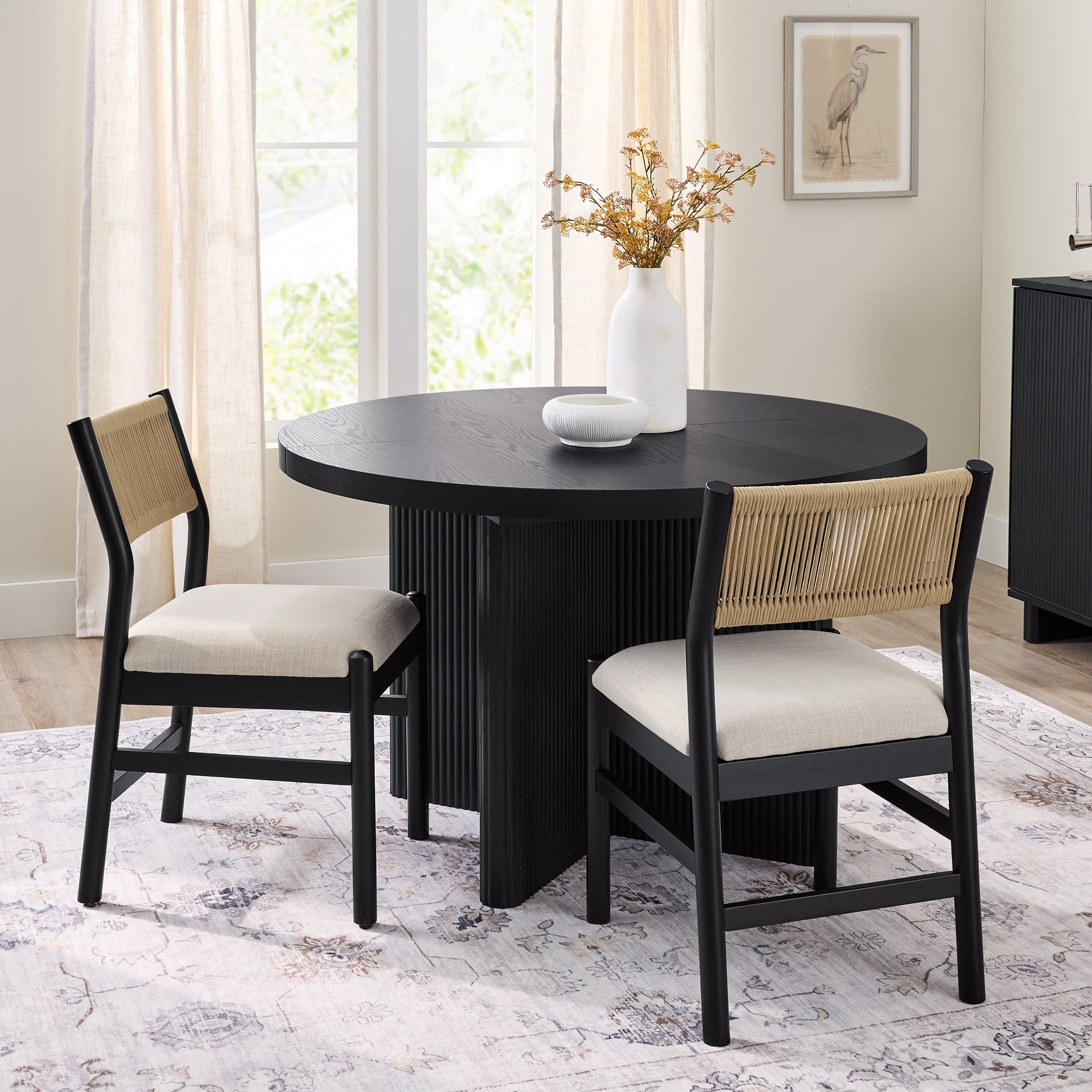 Better Homes & Gardens Lillian Fluted Dining Chair Set of 2, Black Frame with Cream Cushions