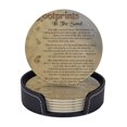 thumbnail image 1 of Posavasos de cuero de 6 piezas, posavasos con poemas de huellas en la arena para bebidas, posavasos para tazas, regalo de inauguración de la casa, ideal para la decoración del hogar, 1 of 7