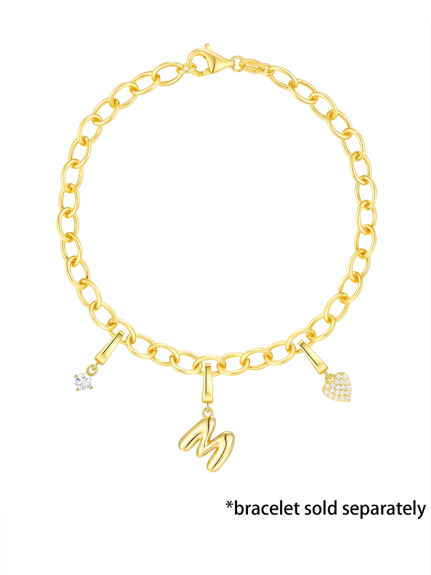 Brilliance Fine Jewelry Simulated Diamond Initial M Charm Set in 14KT Gold Plated Sterling Silver