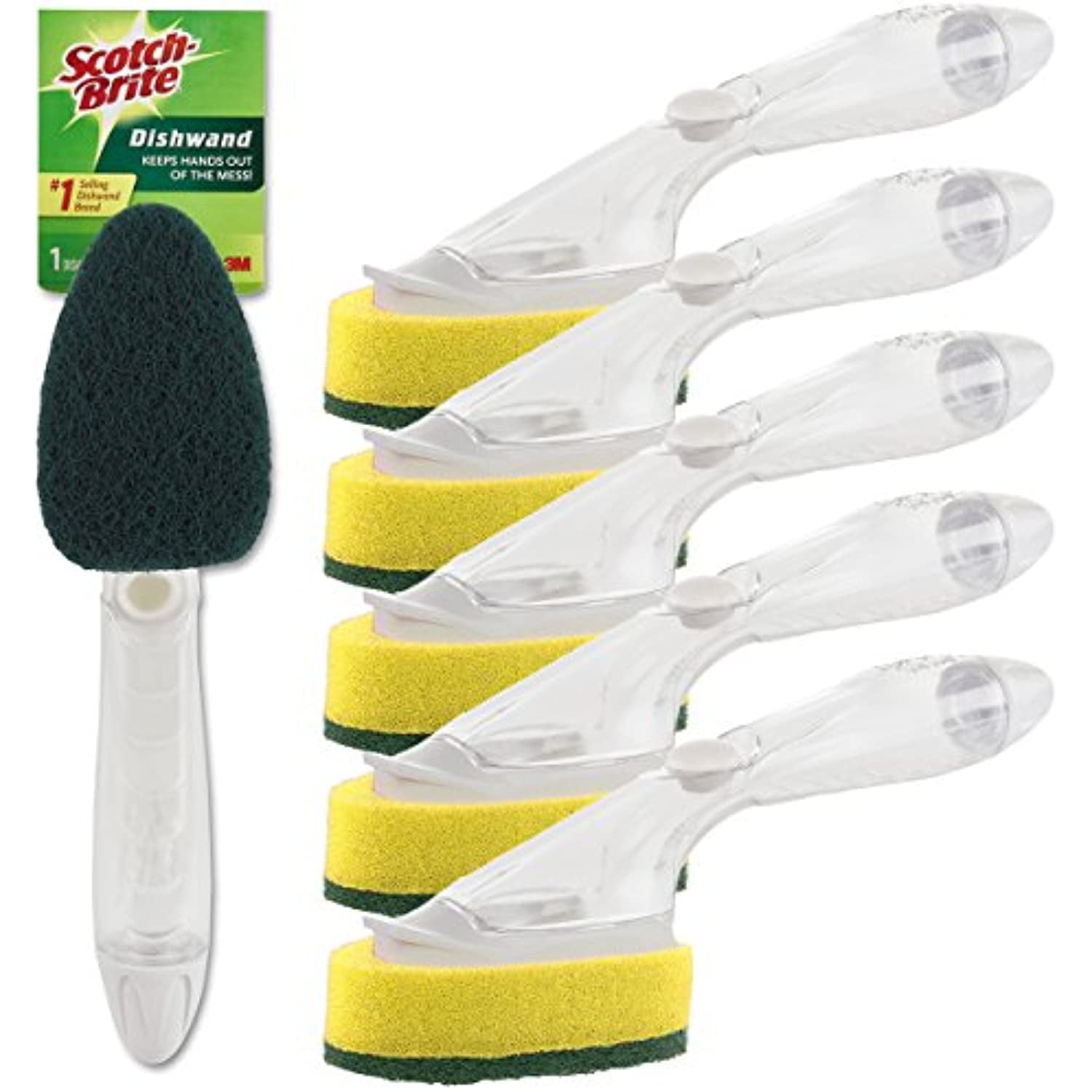 3M ScotchBrite (6 Pack) Heavy Duty Dish Wand Sponge Brush Soap