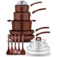 thumbnail image 1 of NutriChef Nonstick Cookware Set, Kitchen Pots and Pans Set, Induction Cookware, Space Saver, Dishwasher & Oven Safe, Includes a Foldable Steamer Basket and Cooking Utensils, Brown 17 Pc, 1 of 6