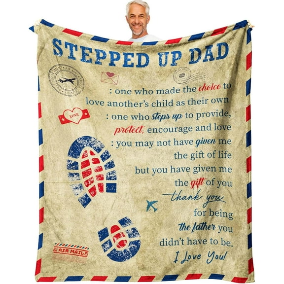Stepped Up Dad Gifts for Christmas, Birthday Gifts for Bonus Dad, Step Dad Xmas Gifts from Daughter, Gifts for Stepdad from Son, Best Stepdad Ever Gifts, Stepfather Gift Throw Blanket 60 x 50 Inch