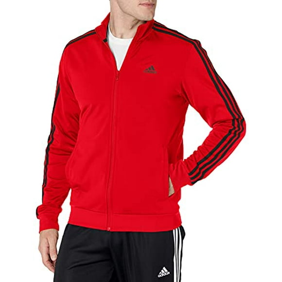adidas Men's Essentials Warm-Up 3-Stripes Track Top, Scarlet/Black, Small