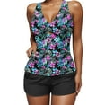 thumbnail image 4 of qucoqpe Womens Two Piece Tankini Swimsuits Floral Print V Neck Pleated Modest Bathing Suits Tankini Tops with Boyshorts, 4 of 5