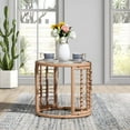 thumbnail image 2 of Outdoor Wicker Side Table, Patio End Table with Tempered Glass Top, All-Weather PE Rattan Round Coffee Table, Iron Frame, Beige, 2 of 8