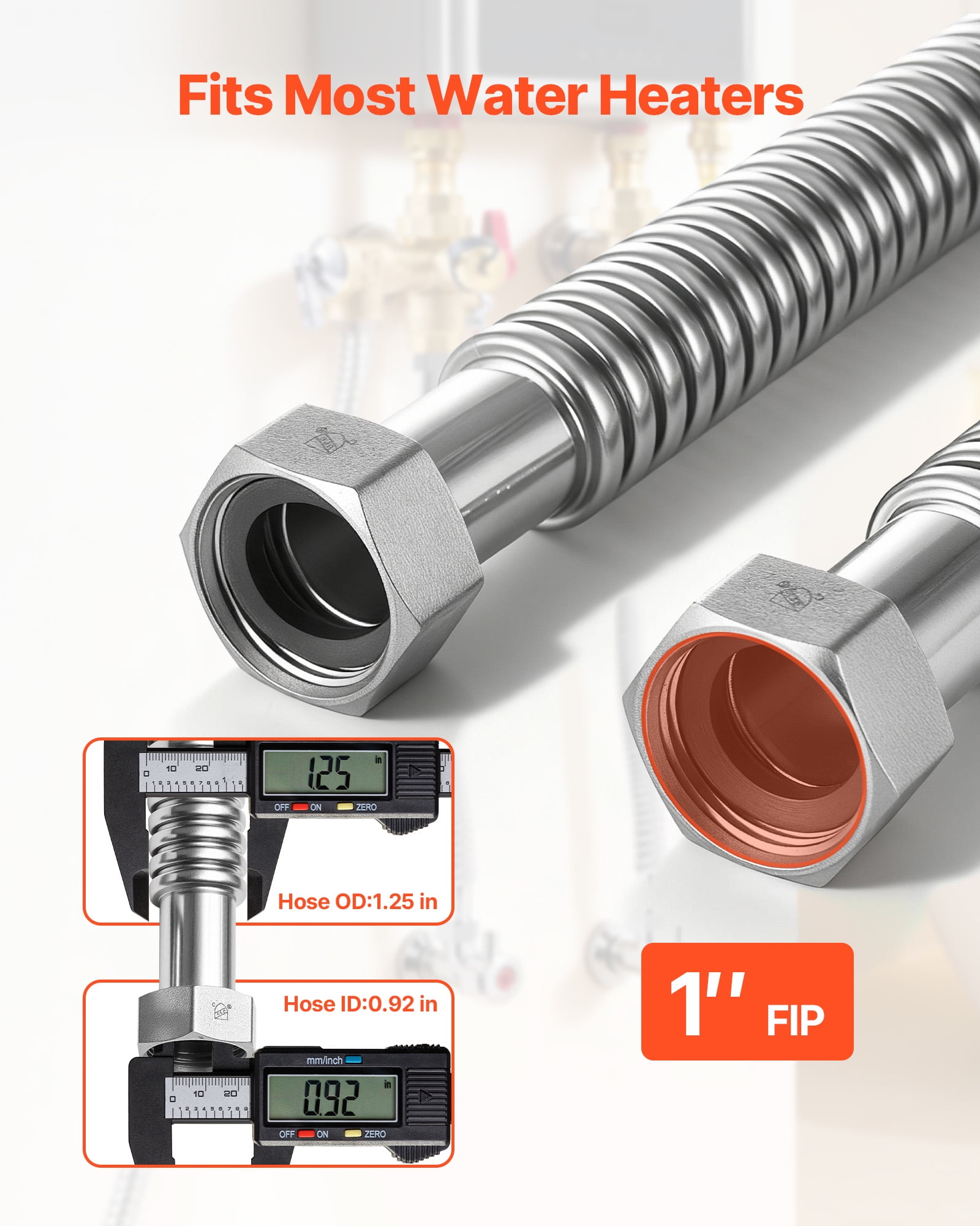 VEVOR Water Heater Kit, 18 Inch Length Water Heater Flex Connector, Waters Heaters Installation Kit with 1" FIP x 1" FIP Inlet & Outlet Connection for Bathroom, Kitchen, Laundry Room, Boiler Room