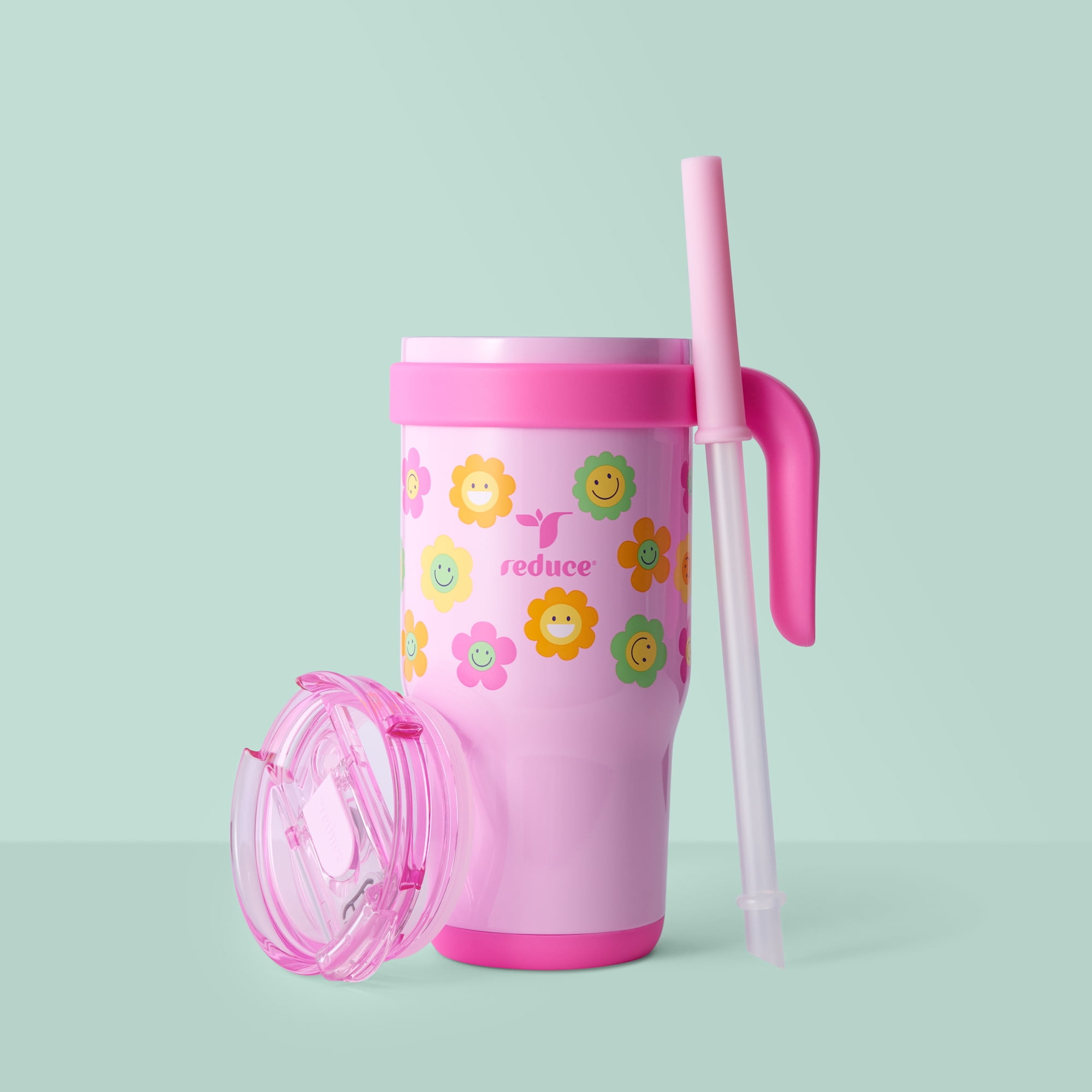 (3 pack) Reduce Coldee Kids Insulated Tumbler with Straw, 18oz Stainless Steel Spill-Proof Cup with Handle, Smiles