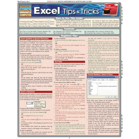 Pre-Owned Excel Tips & Tricks: Quickstudy Laminated Reference Guide (Quickstudy Computer) (Misc.) 1423205421 9781423205425