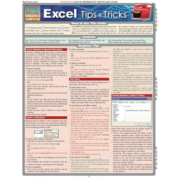 Pre-Owned Excel Tips & Tricks: Quickstudy Laminated Reference Guide (Quickstudy Computer) (Misc.) 1423205421 9781423205425
