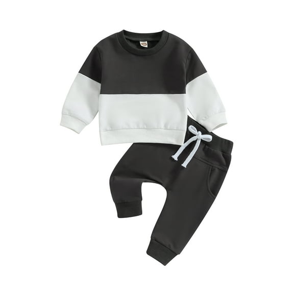 Bagilaanoe 2PCS Toddler Baby Girl Boy Long Pants Set Contrast Color Long Sleeve Sweatshirt Pullover Tops Drawstring Sweatpants 6M 12M 18M 24M 3T Kids Casual Sweatsuits