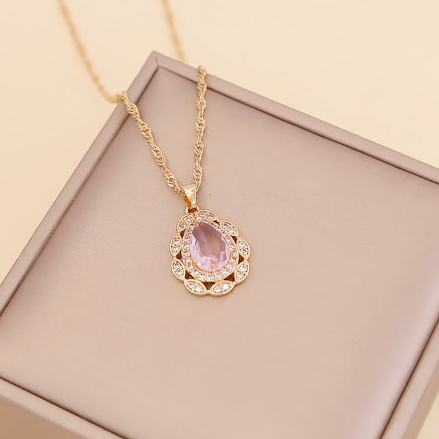 Collar para mujer, joyería para mujer, collar de diamantes de moda para mujer, colgante de cadena de clavícula con gotas de agua de cristal, anillo de joyería