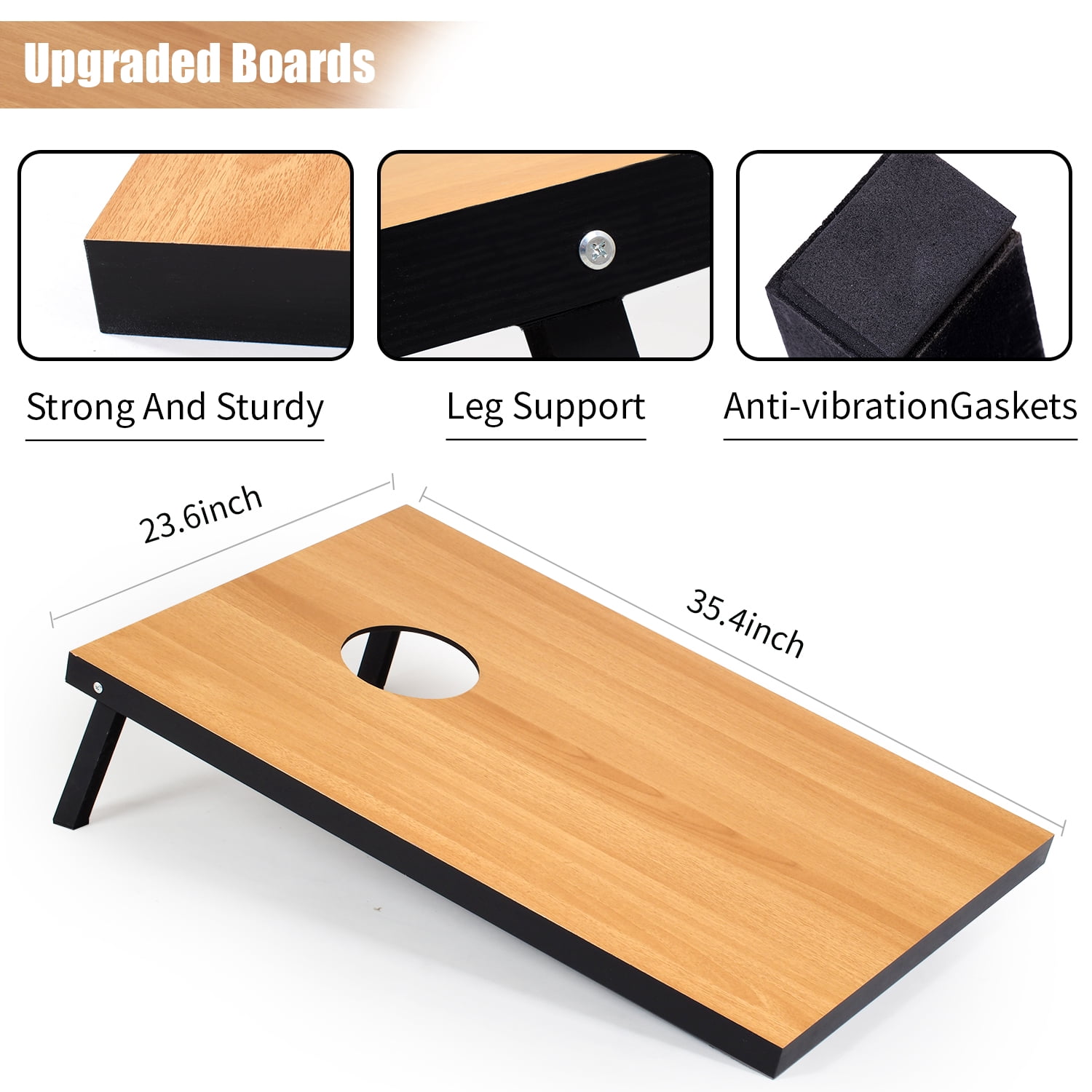 Cometoss Cornhole Set 3'x2' Outdoor Game,Yard Games-Includes 2 MDF Wood Boards 35.4x23.6 Inch,8 12 Ounce Corn Hole Bean Bag Cornhole Set (Classic Wood)