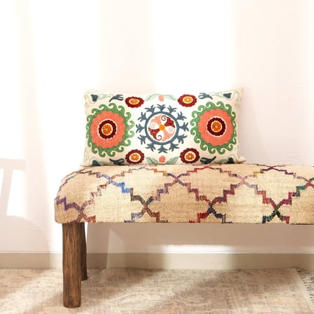 Expobazaar Lumbar Pillow | Suzani Embroidered Multicolor Pillow | 26X14"