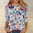 thumbnail image 6 of HLKJKLS Long Sleeve Shirts For Women Spring Print 3/4 Sleeve Round Neck Loose T Shirt Polyester Spandex Casual Fashion Purple S-3Xl, 6 of 7