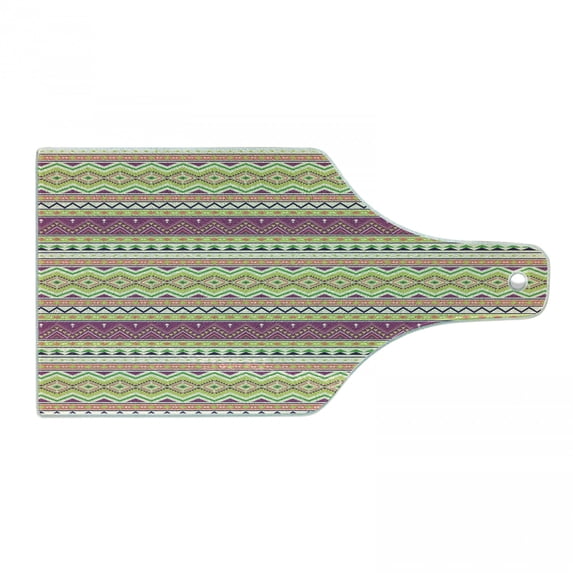 Aztec Cutting Board, Colorful Geometric Mexican Pattern Horizontal Stripes, Decorative Tempered Glass Cutting and Serving Board, in 3 Sizes, by Ambesonne