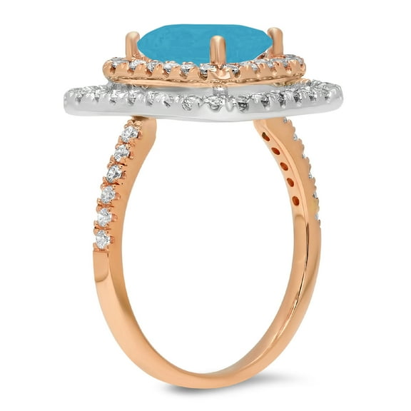 2.62 ct Emerald Cut Simulated Turquoise Halo Engagement Ring for Women in 18K Rose/White Gold