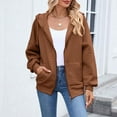 thumbnail image 2 of Breezora Hooded Waffle Knit Sweatshirt for Women Zipper Front Long Sleeve Spliced Casual Jacket L Size Brown, 2 of 8