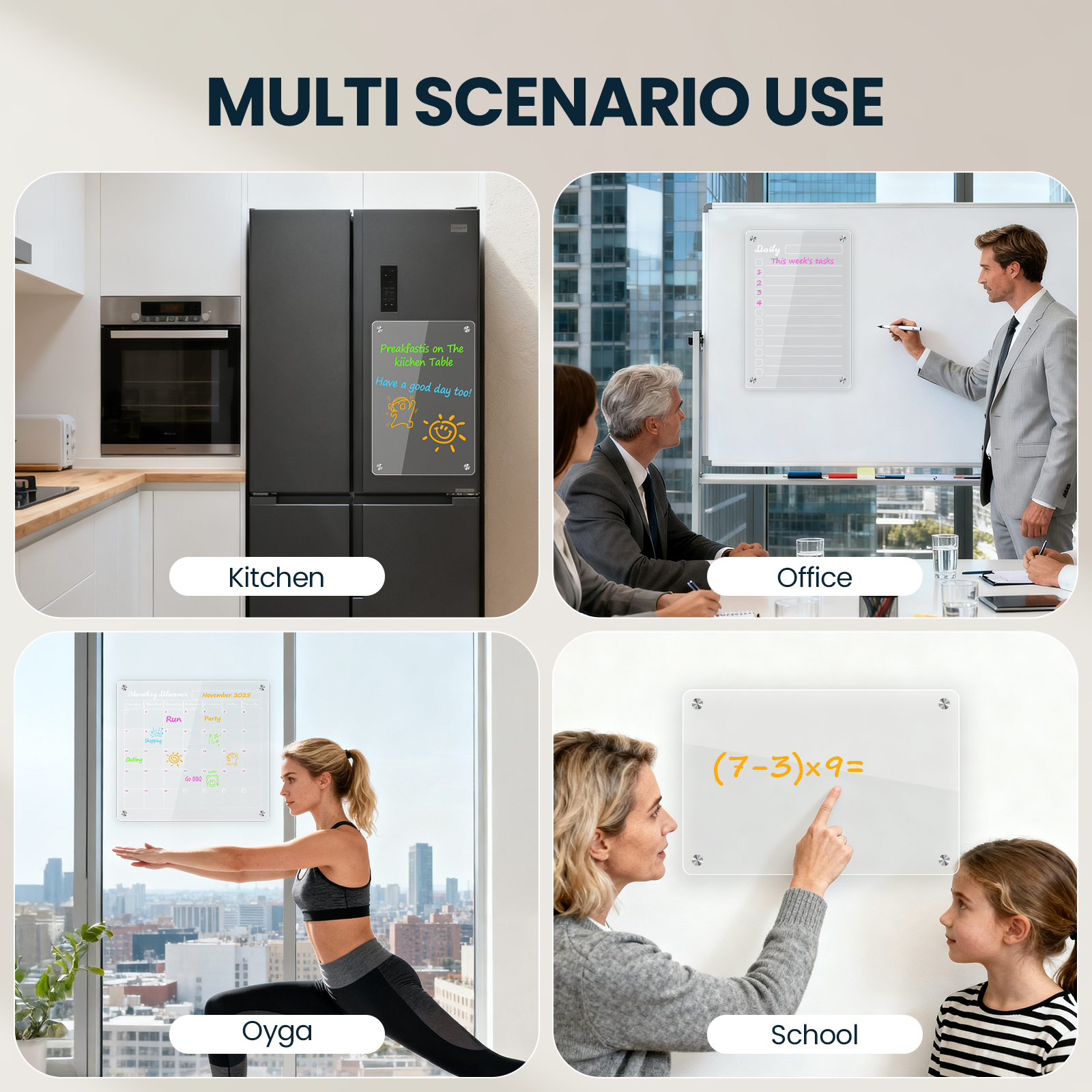 Acrylic Magnetic Calendar,4 Pack Dry Erase Calendar for Fridge,Planning Board Magnetic Weekly Monthly Daily with 6 Color Markers Towl