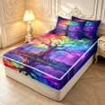 thumbnail image 2 of Homewish Rainbow Tree Of Life Zipper Full Size Comforter Sets with Fitted Sheet and 2 Pillowcases,Dark Purple Starry Night Sky Zipper Bedding Set,Black Reversible,4pcs, 2 of 8