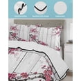 thumbnail image 4 of Quilts Full Size Bedding Set, Red Cherry Lightweight Quilted Comforter, Spring Floral Branches Ink Painting Art Wood Gray Soft Bedspread Coverlet with Pillow Covers for All Season, 78" x 90", 4 of 7