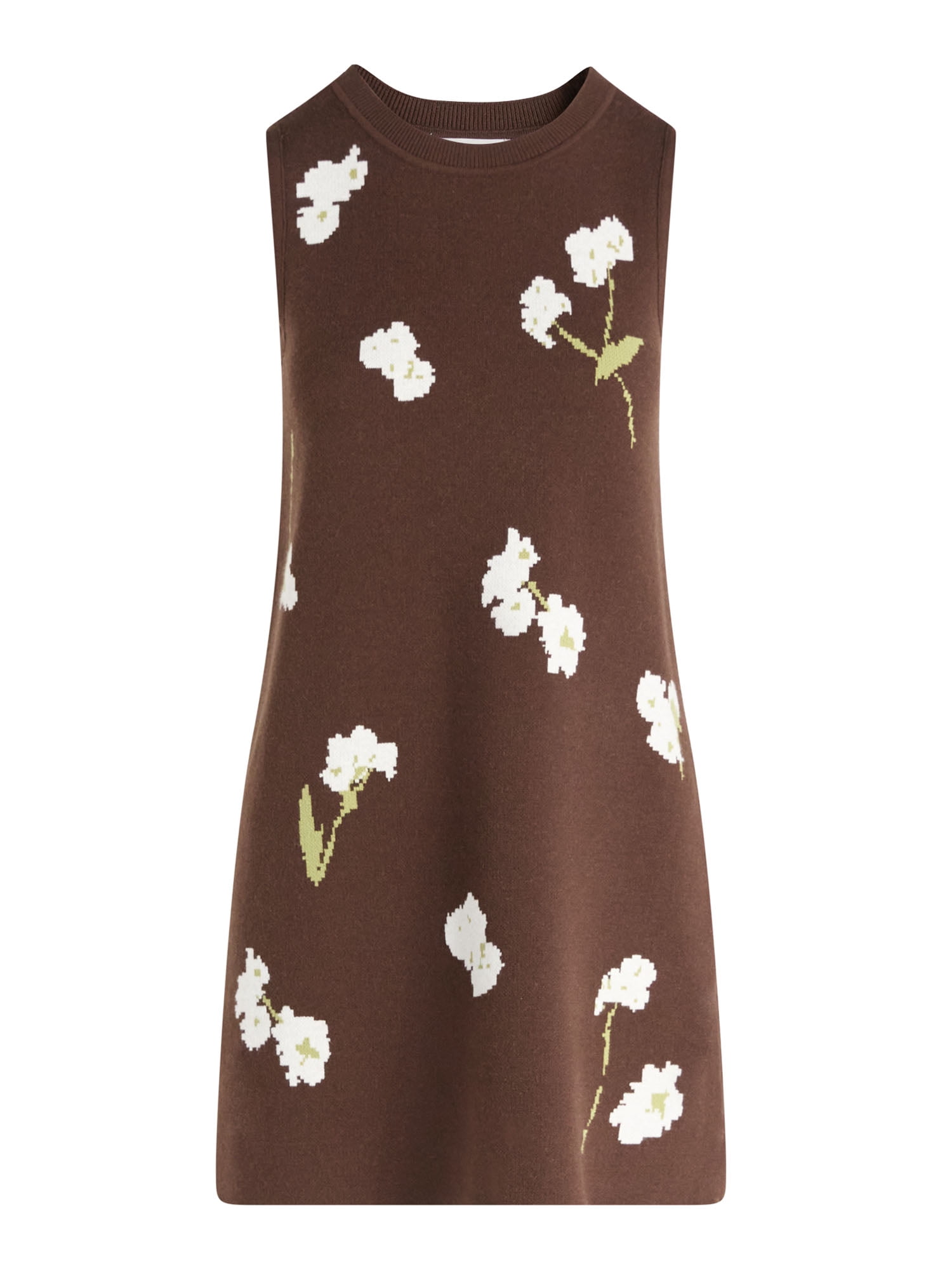 Free Assembly Women's and Women's Plus Sleeveless Floral Jacquard Mini Sweater Dress, Sizes XS-4X
