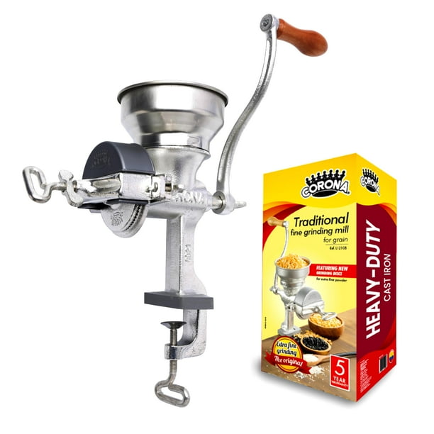 Molinillo de maíz Grain Mill Corona manual con tolva baja de hierro fundido