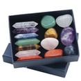 thumbnail image 1 of Kit de 14 cristales premium para 7 chakras, columna hexagonal, piedra de yoga irregular, piedra de masaje espiritual, labradorita, 1 of 13