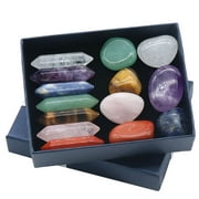 14 Pcs Premium Crystals Kit 7 Chakra Set Hexagonal Column Irregular Yoga Stone Spiritual Massage Stone Labradorite