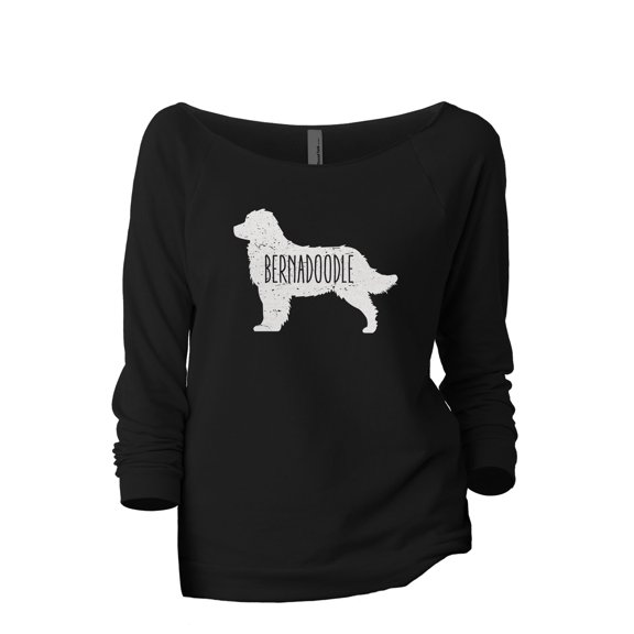 Bernedoodle Dog Silhouette Women's Fashion Slouchy 3/4 Sleeves Raglan Lightweight Sweatshirt Black X-Large