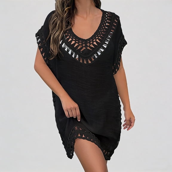 Daznico Womens Swimsuit Cover Up Hollow Out Swimwear Beach Bathing Suit Bikini Coverups,A