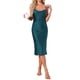 thumbnail image 1 of INSPIRE CHIC Vestido de dormir para mujeres, con dobladillo de cola de pez de satén sedoso, cuello de cowl, sin mangas, tirantes de espagueti, midi, quimono de salón, vestido de noche S Azul, 1 of 6