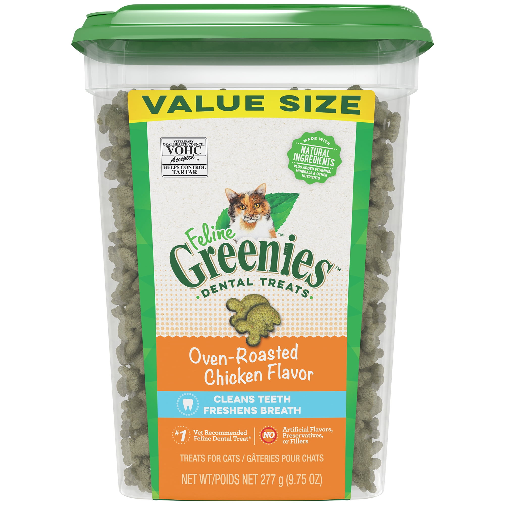 FELINE GREENIES Adult Dental Cat Treats, Oven Roasted Chicken Flavor, 9.75 oz