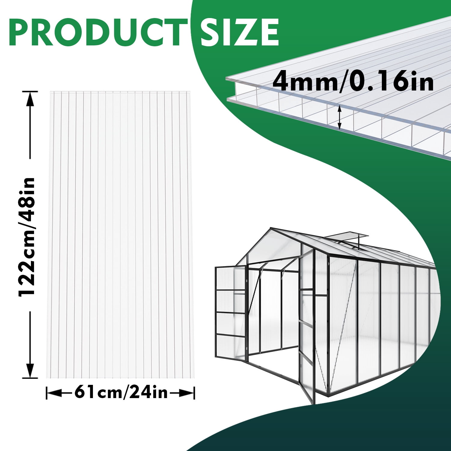 Miniyam 10 Pack 4' x 2' Twin-Wall Polycarbonate Sheets, UV Protected Insulated Roofing Panels for Greenhouse, Patio Cover, Garden Shed, DIY Projects