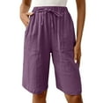 thumbnail image 5 of AKEGAMN Knee Length High Waisted Drawstring Casual Summer Wide Leg Shorts, Purple 3XL, Size S-3XL, 5 of 7