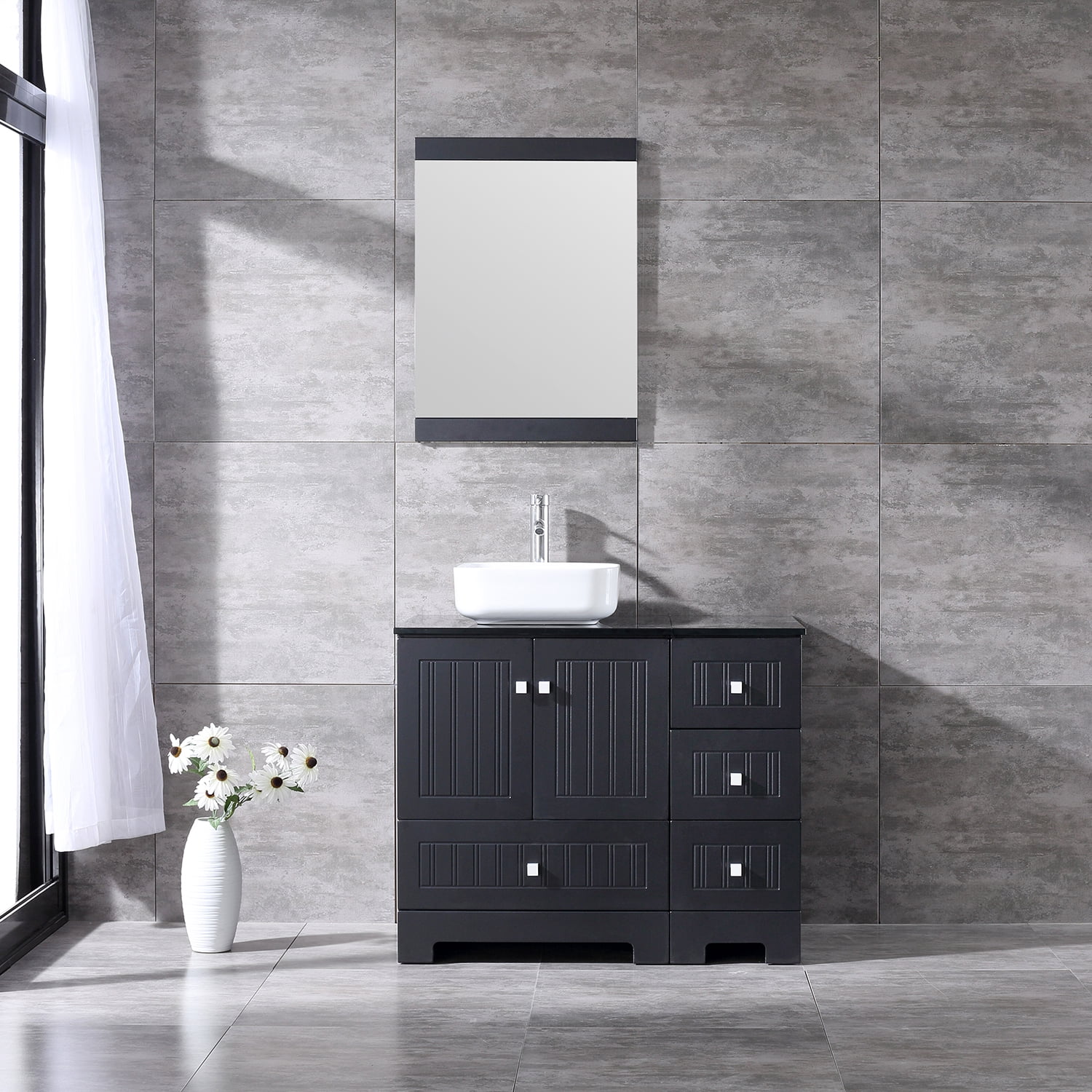 36" Bathroom Vanity Ceramic Vessel Sink Combo PVC Cover