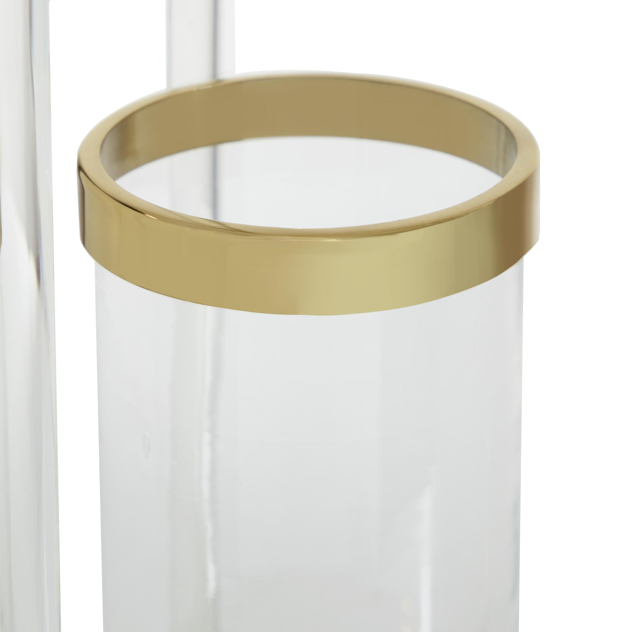DecMode Gold Stainless Steel Metal Decorative Candle Lantern with Acrylic Accents