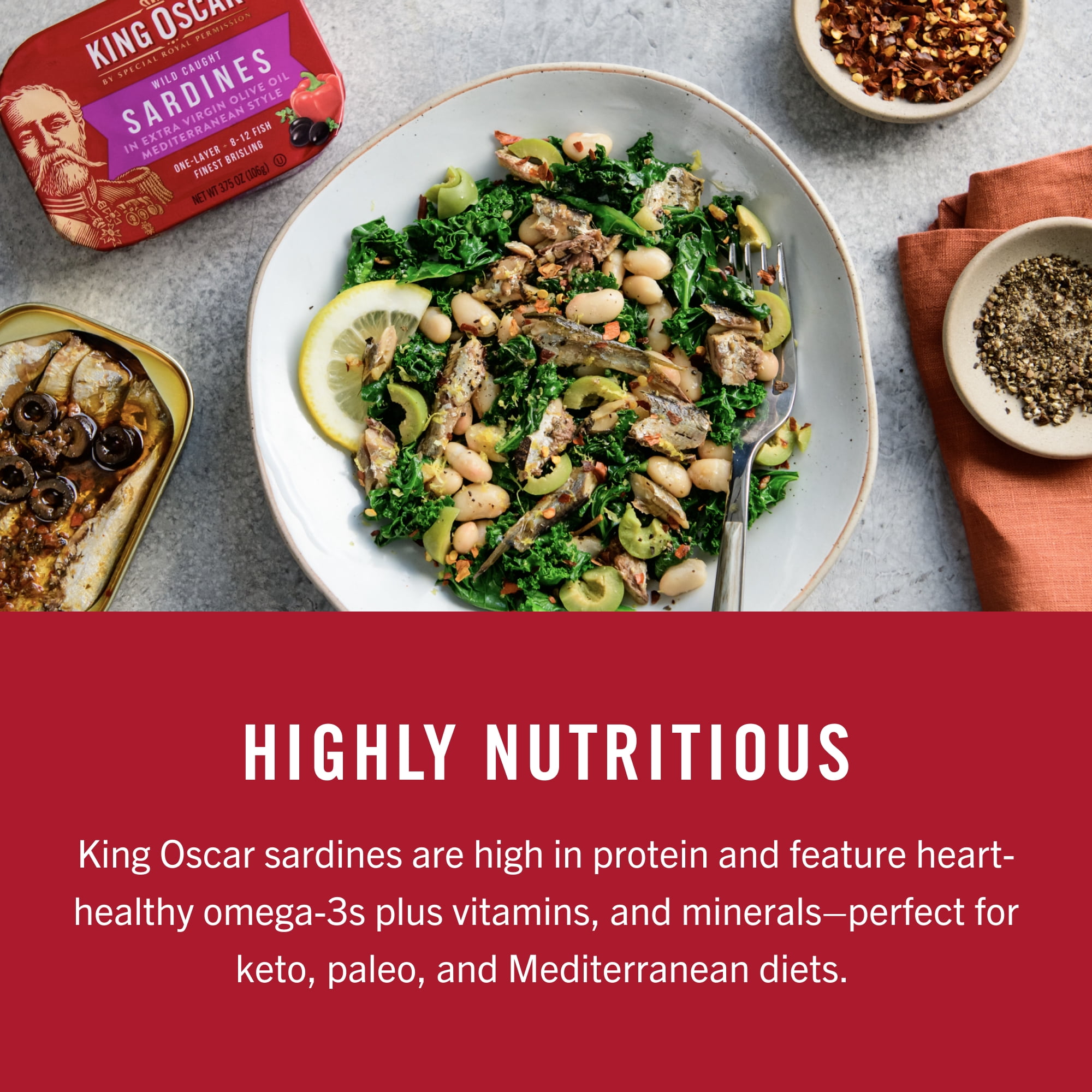 King Oscar Wild Caught Brisling Sardines in Water, Low Sodium 3.75 oz