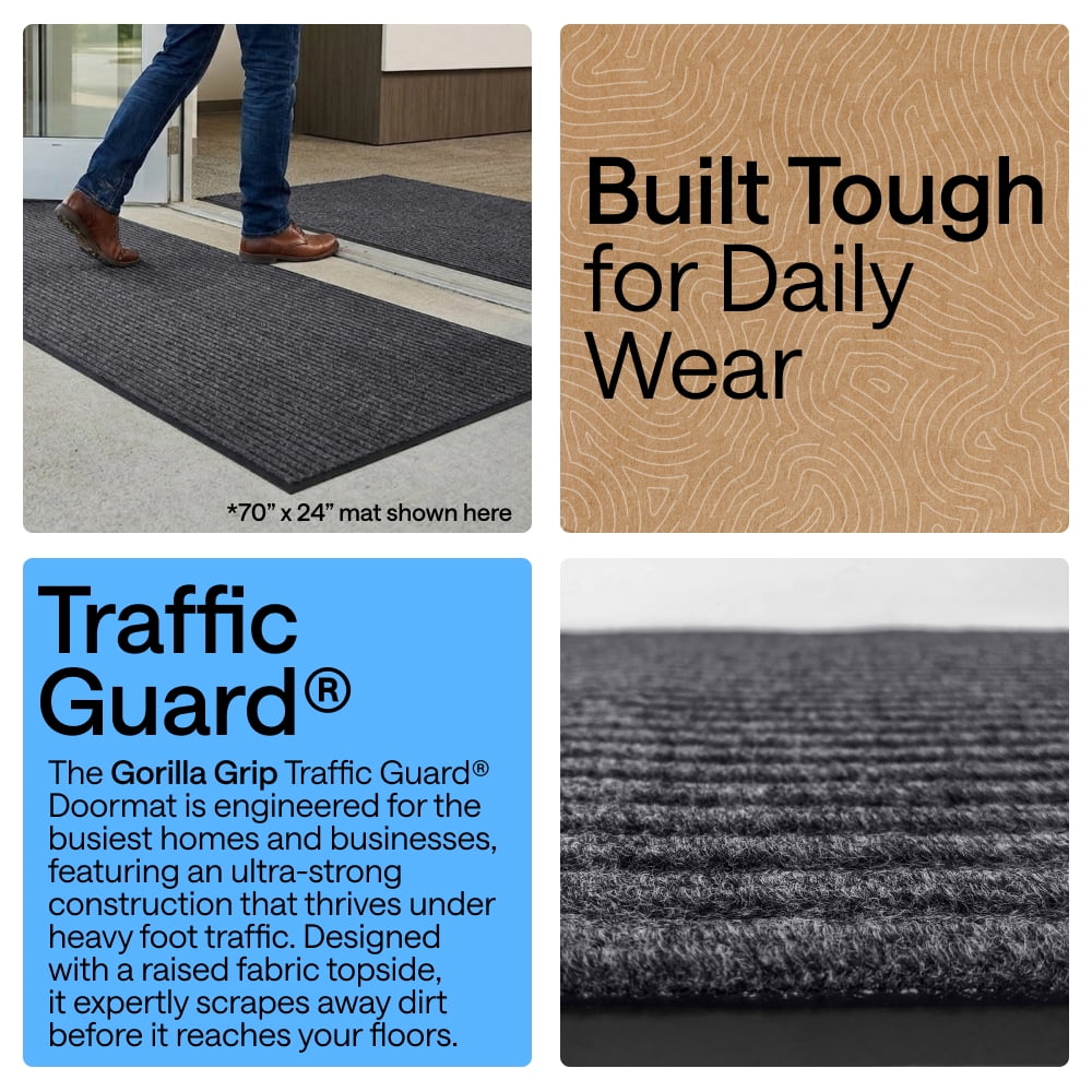GORILLA GRIP Door Mat, Waterproof, Traffic Guard Commercial Office Doormat, 72x48, Charcoal Gray
