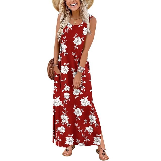TaTaai Women's V-Neck Sleeveless Midi Dress Solid Color Casual Knee Length Dress Lightweight Polyester Beach Cover Up Summer Wear Gift